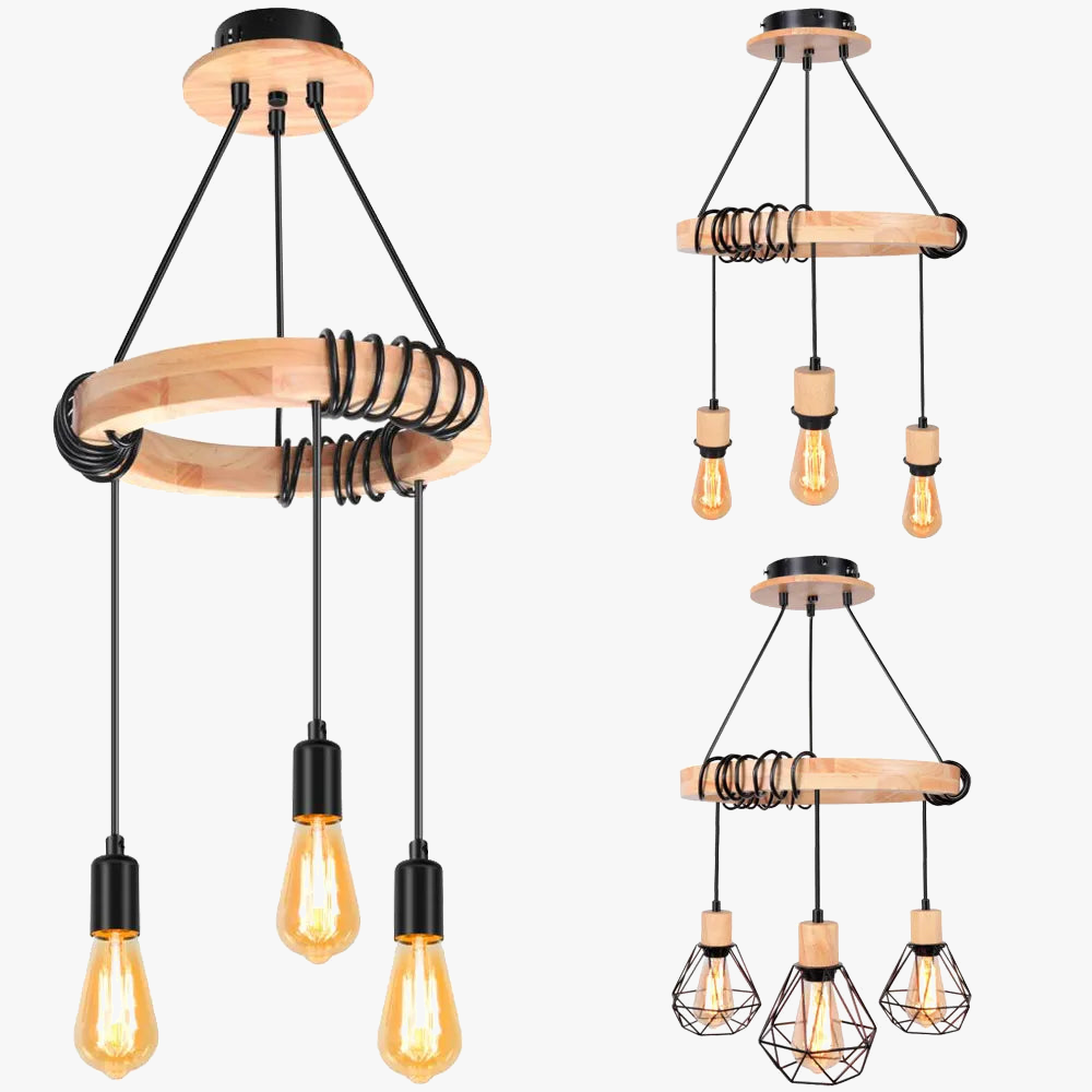 Suspension Araignée Luminaire Bois Rétro