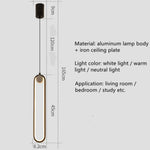 Suspension Led Anneau Allongé Moderne Noir / Naturelle Luminaire Chambre