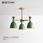 Suspension Led Bois Et Abat-Jours Arrondis 3 Lampes - Vert Luminaire Chambre