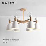 Suspension Led Bois Et Abat-Jours Arrondis 6 Lampes - Blanc Luminaire Chambre