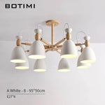 Suspension Led Bois Et Abat-Jours Arrondis 8 Lampes - Blanc Luminaire Chambre