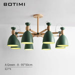 Suspension Led Bois Et Abat-Jours Arrondis 8 Lampes - Vert Luminaire Chambre