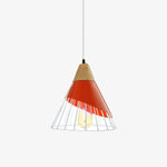 Suspension Led Bois Et Cage Colorée Rouge / 25 X 28Cm Froide Luminaire Chambre