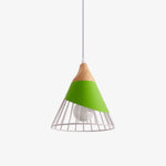 Suspension Led Bois Et Cage Colorée Vert / 25 X 28Cm Froide Luminaire Chambre