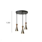 Suspension Led Bois Et Métal Conique 3 Lampes / Rond Luminaire Chambre