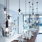 Suspension Led Boule Verre Rose/Noire Luminaire Chambre