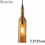 Suspension Led Bouteille Verre Coloré Ambre Luminaire Chambre