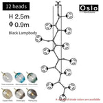 Suspension Led Branche Abat-Jour Verre Noir / 12 Lampes Luminaire Chambre