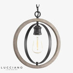 Suspension Led Cercle Bois Métal Noir Luminaire Chambre