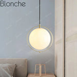 Suspension Led Cercle Doré Verre Luminaire Chambre