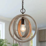 Suspension Led Cercles Bois Rétro Luminaire Chambre