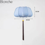 Suspension Led Chinoise En Tissu Bleu - B Luminaire Chambre