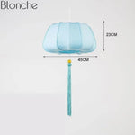 Suspension Led Chinoise En Tissu Bleu Ciel - B Luminaire Chambre