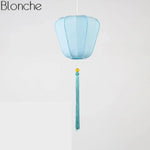 Suspension Led Chinoise En Tissu Bleu Ciel - E Luminaire Chambre