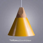 Suspension Led Cône Bois Aluminium Jaune - 22Cm / Blanc Luminaire Chambre