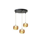 Suspension Led Créative Abat-Jour Verre 3 Lampes - Rond Ambré Luminaire Chambre