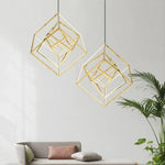 Suspension Led Cube Doré Branché Luminaire Chambre