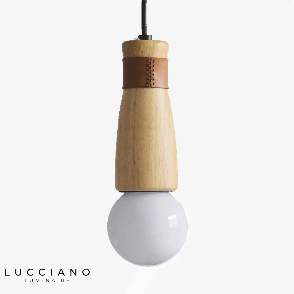 Suspension Led Cylindrique Bois Cuir Luminaire Chambre