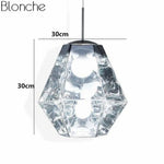 Suspension Led Géométrique En Verre Diamond Argenté - 30X30Cm Luminaire Doré