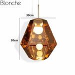 Suspension Led Géométrique En Verre Diamond Doré - 30X30Cm Luminaire Doré