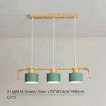 Suspension Led Moderne Bois Coloré Vert - 3 Lampes Luminaire Chambre