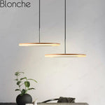 Suspension Led Moderne Disque Bois Luminaire Chambre