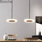 Suspension Led Moderne Disque Bois Luminaire Chambre