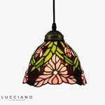 Suspension Led Rétro Abat-Jour Floral Vert Luminaire Chambre