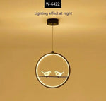 Suspension Led Ronde Avec Oiseau Noir - 2 Oiseaux Luminaire Chambre