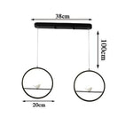 Suspension Led Ronde Avec Oiseaux 2 Lampes 1 Oiseau / Noir Chaude Luminaire Chambre