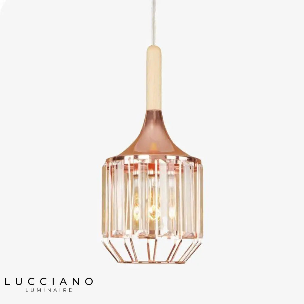 Suspension Led Rose Gold Et Cristal Luminaire Cuivre