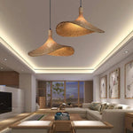 Suspension Led Rotin Style Chapeau Beige Luminaire Chambre