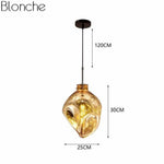 Suspension Led Verre Coloré Déformé Doré - 1 Lampe Luminaire Doré
