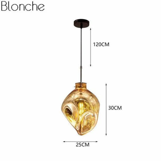 Suspension Led Verre Coloré Déformé Doré - 1 Lampe Luminaire Doré