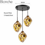 Suspension Led Verre Coloré Déformé Luminaire Doré