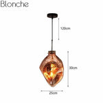 Suspension Led Verre Coloré Déformé Orange - 1 Lampe Luminaire Doré