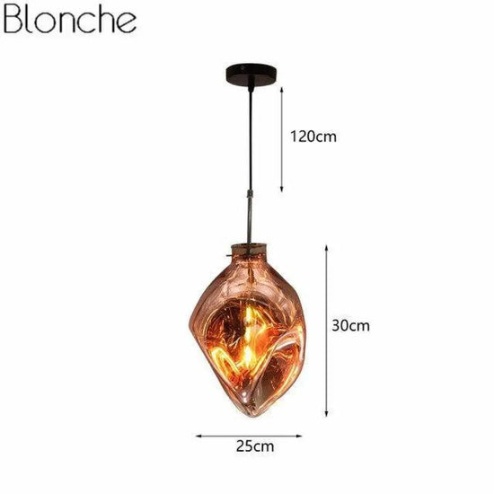 Suspension Led Verre Coloré Déformé Orange - 1 Lampe Luminaire Doré