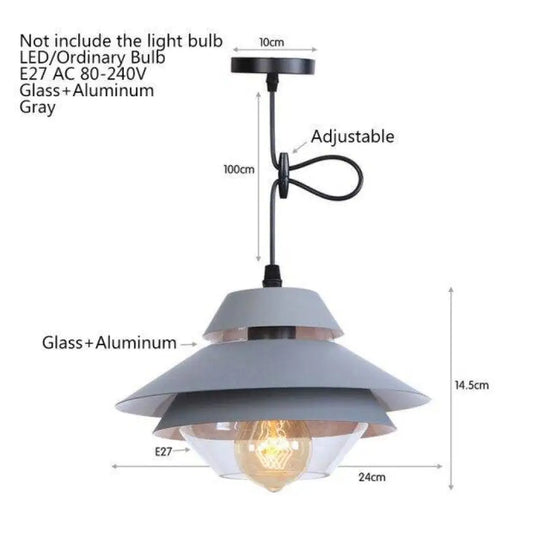 Suspension Led Vintage Métal Et Verre Coloré Gris Luminaire Chambre