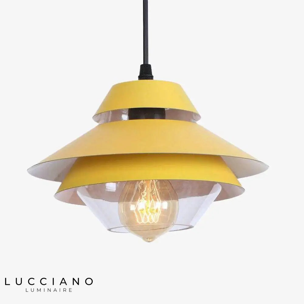 Suspension Led Vintage Métal Et Verre Coloré Jaune Luminaire Chambre