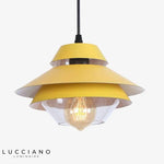 Suspension Led Vintage Métal Et Verre Coloré Jaune Luminaire Chambre
