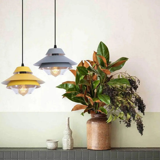 Suspension Led Vintage Métal Et Verre Coloré Luminaire Chambre