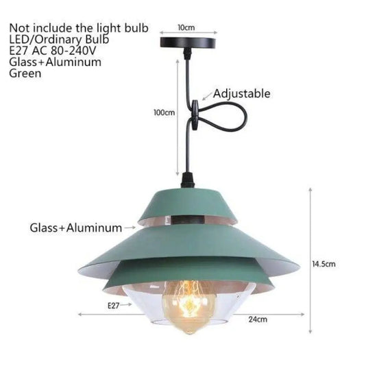 Suspension Led Vintage Métal Et Verre Coloré Vert Luminaire Chambre