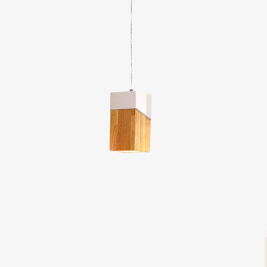 Suspension Cube LED Bois Moderne