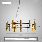 Suspension Moderne Tubes Dorés. 12 Lampes Luminaire Doré