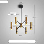 Suspension Moderne Tubes Dorés. 6 Lampes Luminaire Doré