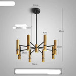 Suspension Moderne Tubes Dorés. 8 Lampes Luminaire Doré