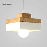 Suspension Scandinave Bois Métal Blanc - Carré (10 X 18Cm) Luminaire Chambre