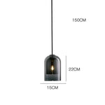 Suspension Verre Fumé Tube Arrondi Noir Luminaire Chambre