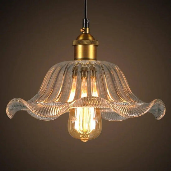 Suspension Vintage Verre Et Or Luminaire Doré