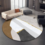 Tapis Rond Moderne Blanc Abstrait Doré Luminaire